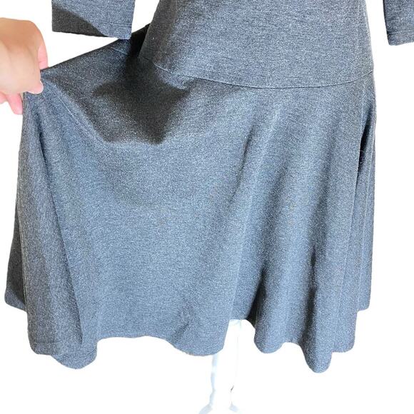 Ann Taylor Fit Flare Dress 2 Gray 3/4 length sleeve ponte stretch leather detail - Picture 4 of 13
